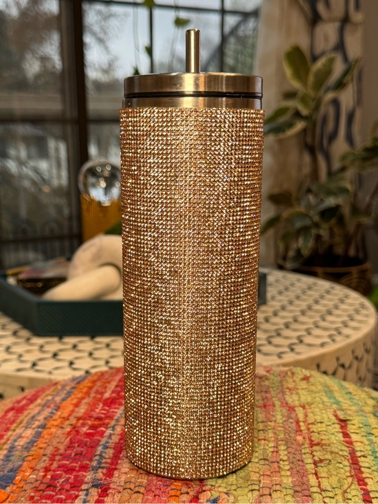 Other - Rhinestone Bling Embellished Rose Gold Tumbler with Straw stainless steel 20 oz